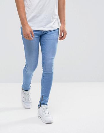 Dml Jeans Super Skinny Spray On Jeans With Zips In Light Blue - Blue