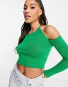I Saw It First Knitted Cold Shoulder Sweater In Green