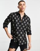 Twisted Tailor Skinny Shirt In Black With Gold Star Foil Print