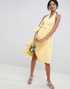 Asos Design Halter Plunge Belted Prom Dress - Yellow