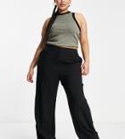 Asos Design Curve Linen Wide Leg Relaxed Flare Pants In Black