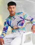 Asos Design Muscle Long Sleeve T-shirt In Printed Mesh-multi