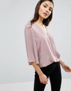 Asos Drape Wrap Top With Fluted Sleeve - Purple