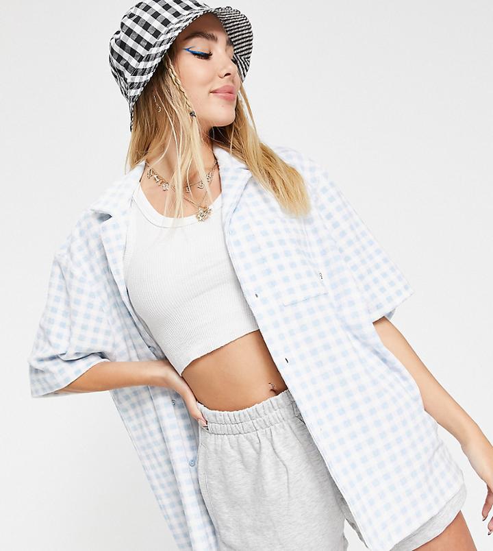 Collusion Revere Gingham Shirt Set In Blue-blues