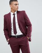 Next Wool Slim Suit Jacket In Burgundy - Red
