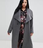 Religion Plus Double Breasted Coat With Drapey Collar Detail - Gray