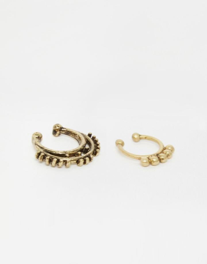 Monki 2 Pack Nose Ring - Gold