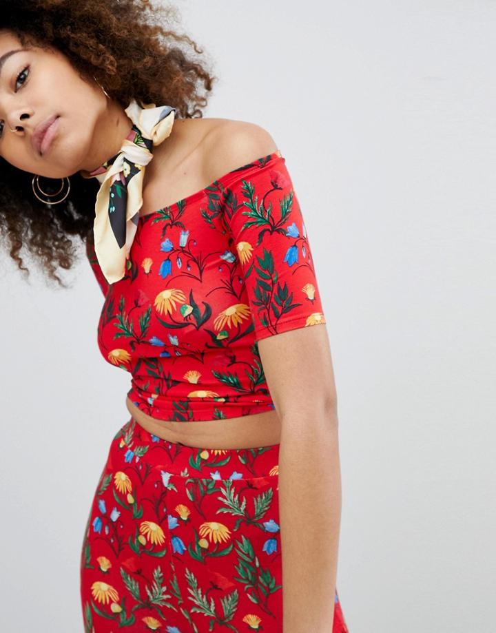 Monki Bardot Crop Top - Red