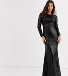 Club L London Tall Sequin Open Back Fishtail Maxi Dress In Black