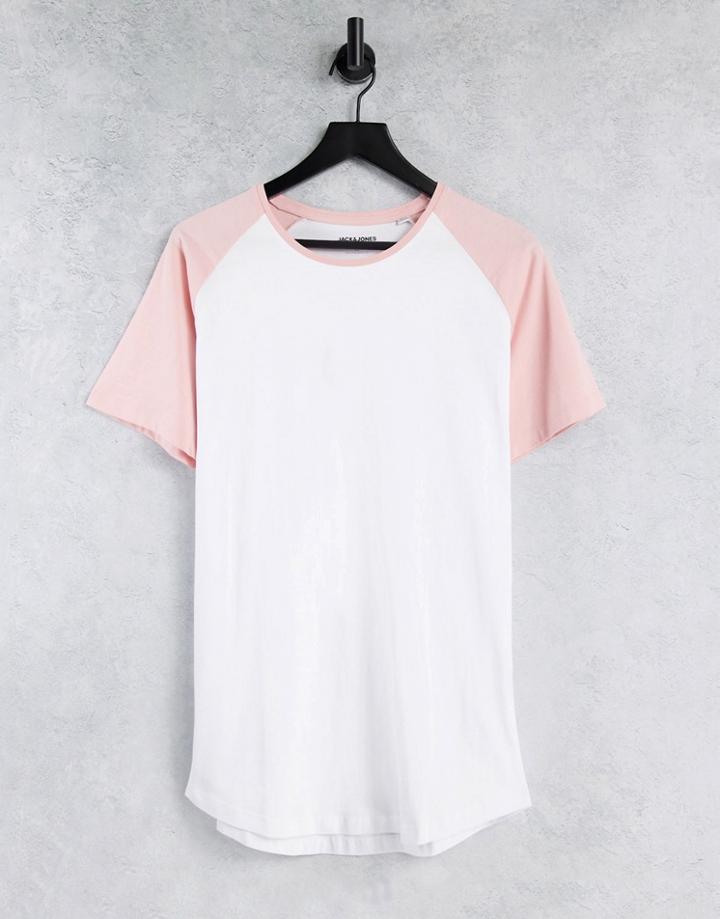 Jack & Jones Originals Raglan T-shirt In Pink & White