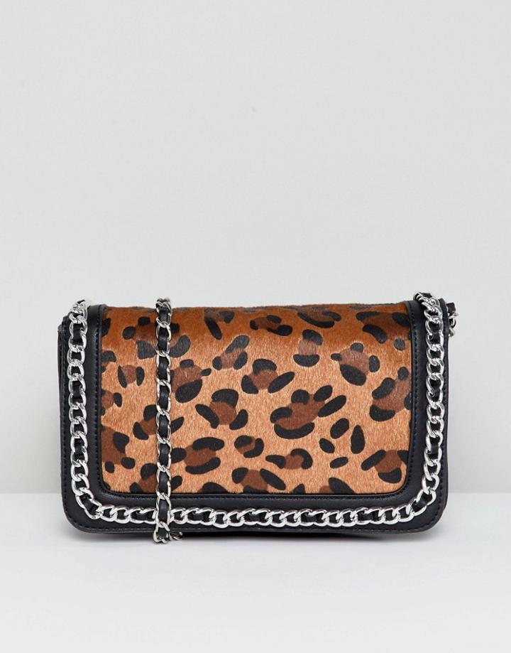 Stradivarius Chain Detail Crossbody Bag With Leopard Print - Multi