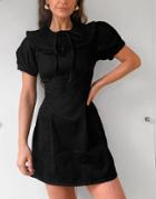 Asos Design Denim Frill Collar Mini Dress In Black