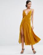 Asos Velvet Cami Strappy Midi Dress - Yellow