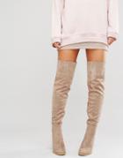 Daisy Street Taupe Heeled Over The Knee Boots - Beige