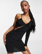 Trendyol One Sleeve Mini Dress With Cut Out Detail-black