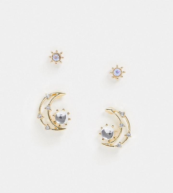 Reclaimed Vintage Inspired Star And Moon Earring Pack-gold