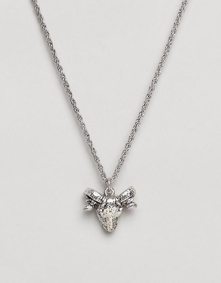 Asos Design Chunky Rams Head Pendant In Burnished Silver Tone - Silver