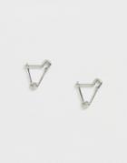 Asos Design Mini Safety Pin Earrings In Silver Tone