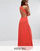Asos Tall Open Back Maxi Dress In Crinkle Fabric - Red