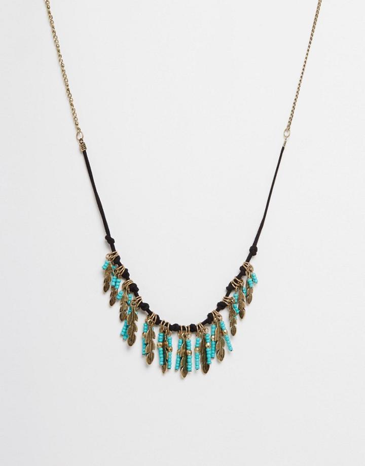 Ashiana Feather And Bead Drop Necklace