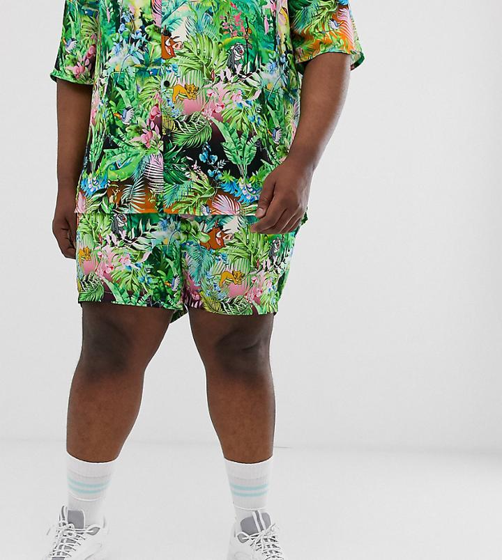Disney The Lion King X Asos Design Plus Shorts Two-piece In Jungle Print - Black