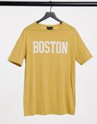 New Look Boston Varsity Slogan Oversized T-shirt In Mustard-yellow