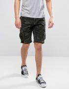 Solid Cargo Shorts In Camo - Green