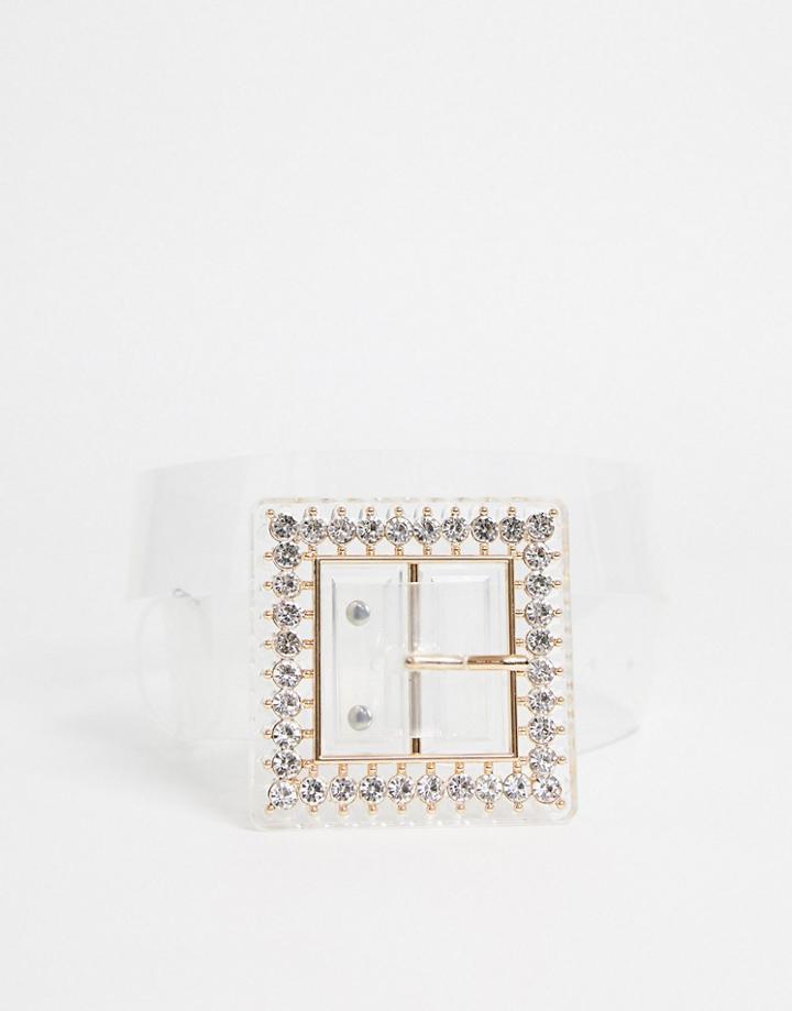 Asos Design Clear Rhinestone Buckle Waist Belt