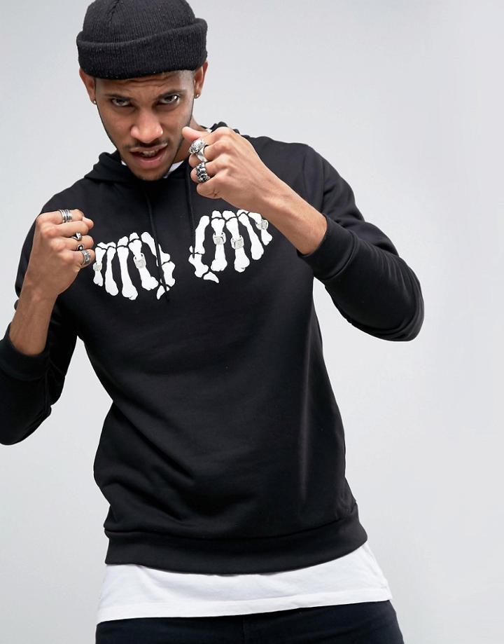 Asos Halloween Hoodie With Skeleton Fist Print - Black