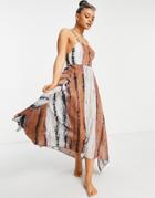 Asos Design Floaty Hem Midi Beach Dress In Natural Tie Dye-multi