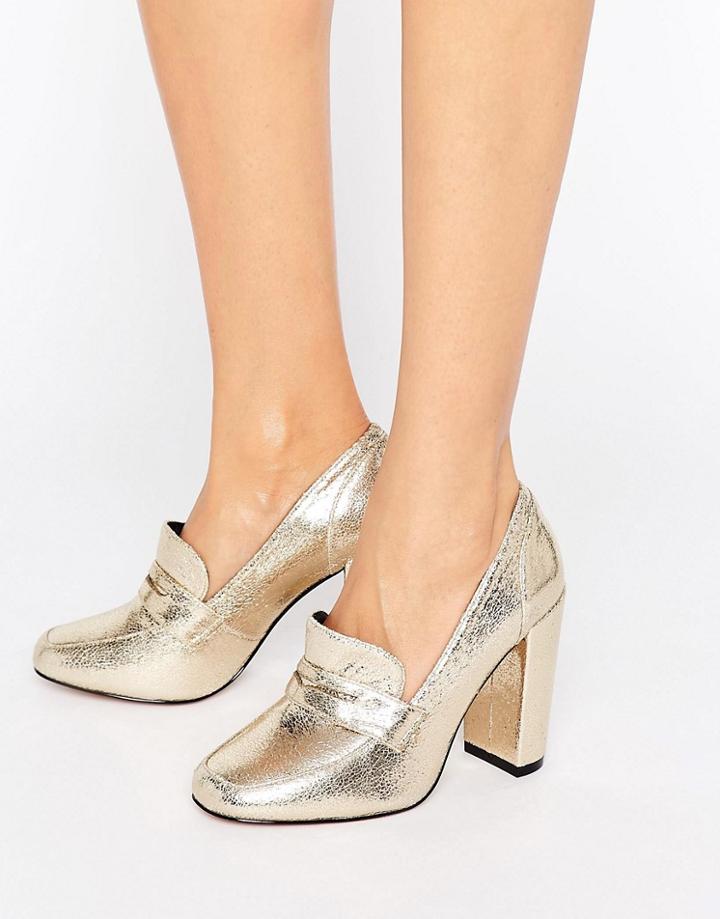 Asos Pamela Heeled Loafers - Gold