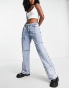 Asos Design Hourglass Organic Cotton Blend Patchwork Dad Jeans-blue