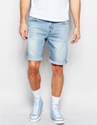 Hoxton Denim Mid Wash Denim Short Slim Repeat - Blue