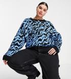 Asos Design Curve Sweater In Blue Animal Jacquard-multi
