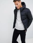 Celio Black Hooded Puffer Jacket In Dogstooth - Gray