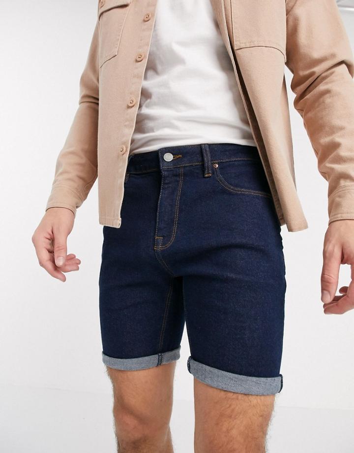 Asos Design Skinny Denim Shorts In Indigo-blues