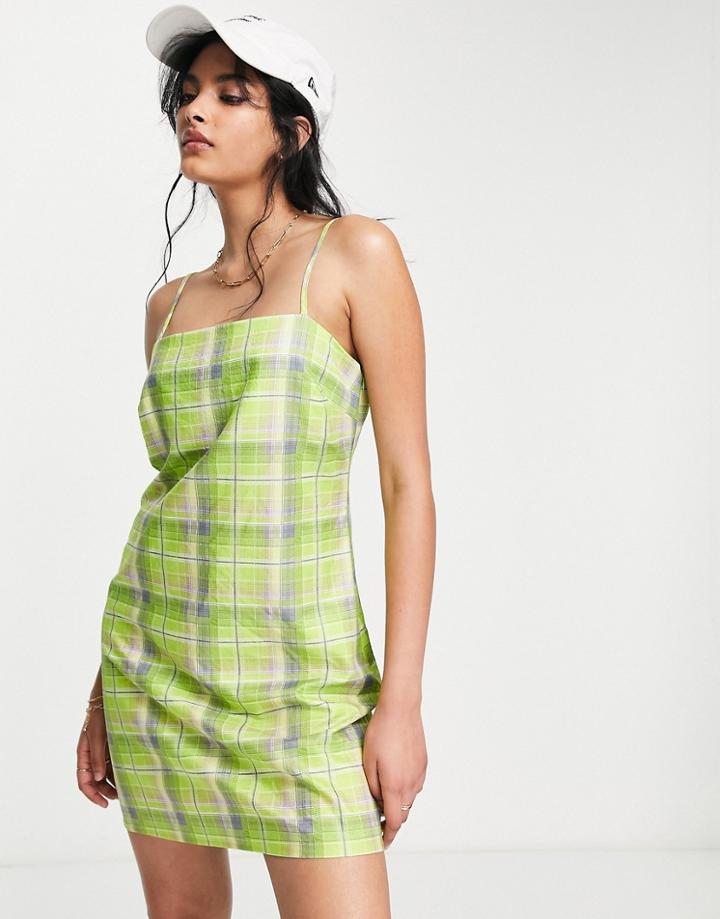 Lola May Cami Mini Dress In Lime Plaid-green