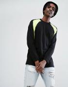 Asos Long Sleeve T-shirt With Contrast Neon Color Block - Black