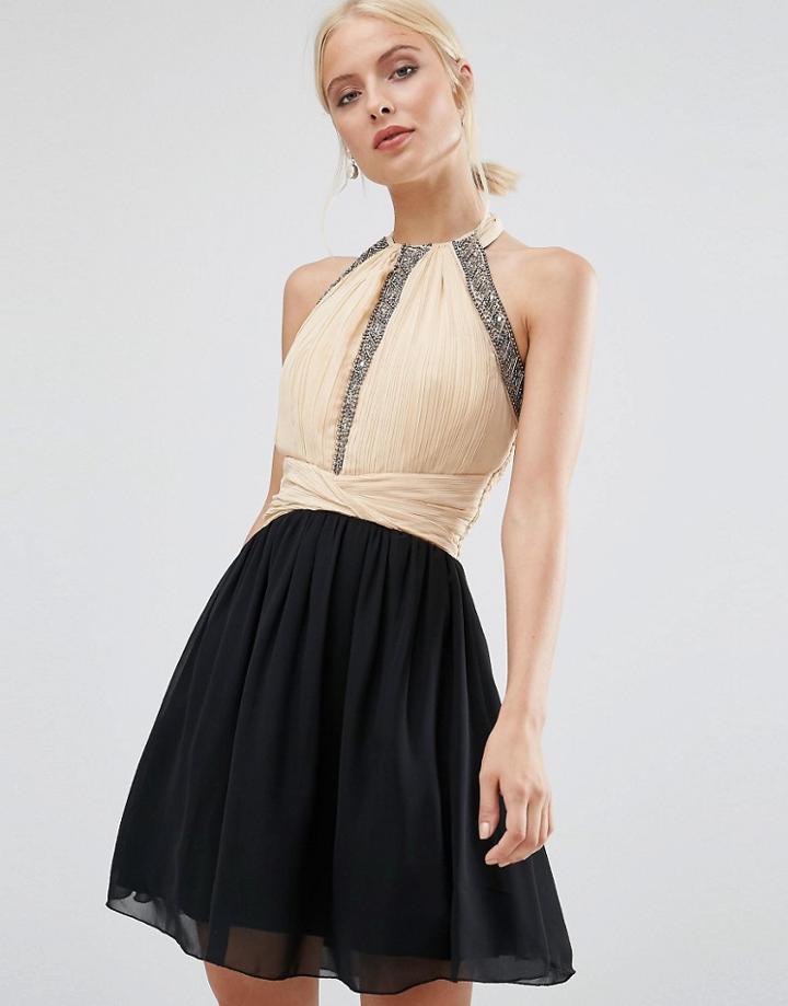Little Mistress Skater Dress With Embellished Detail - White