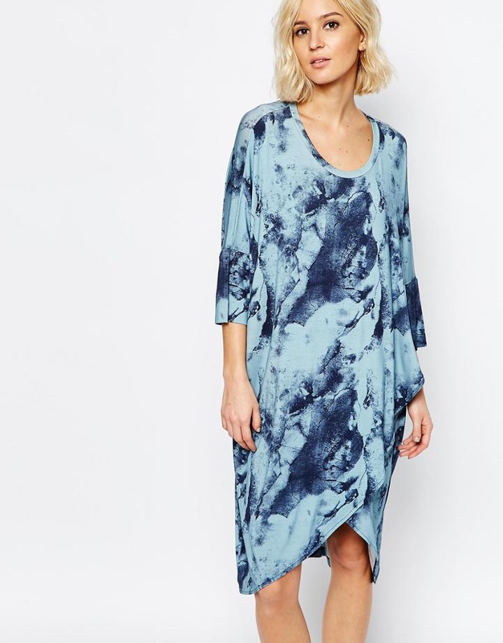 Just Female Earth Long Jersey Dress In Blue Print - 1001 Smoke Blue
