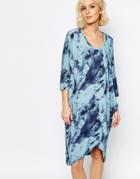 Just Female Earth Long Jersey Dress In Blue Print - 1001 Smoke Blue