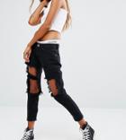 Liquor N Poker Skinny Jeans With Extreme Distressing Ripped Knees - Black