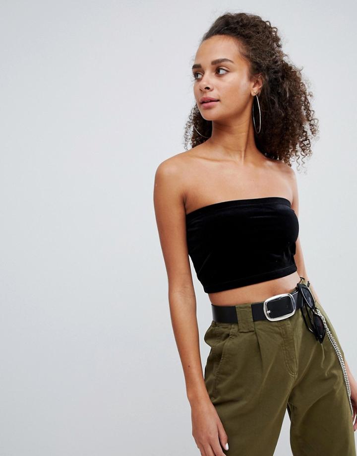 Bershka Velvet Crop Top - Black