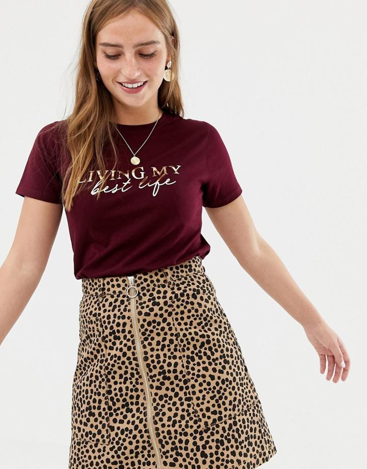 New Look Living My Best Life Tee In Dark Burgundy - Red