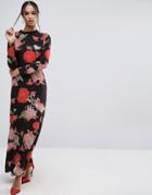 Asos Maxi Dress With Long Sleeve In Large Scale Floral Print - Multi