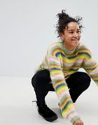 Asos Oversized Sweater Fluffy Rainbow Stripe - Multi