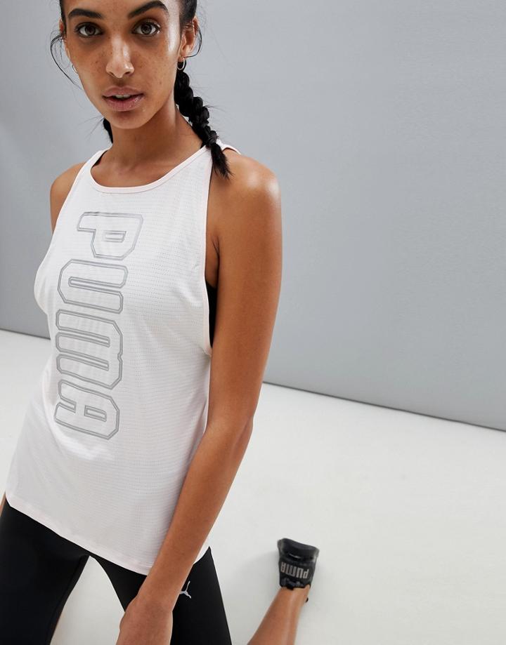 Puma Spark Gym Tank In White - Pink