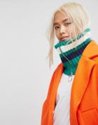 Asos Green Stripe Infinity Scarf With Ring Zip Pull - Green