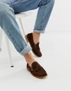 Base London Tempus Tassel Loafer In Brown Suede - Brown