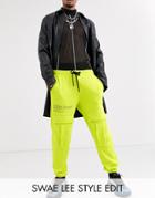 Asos Design Cargo Sweatpants In Washed Neon With Text Print